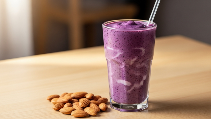 Naturally High Protein Almond and Blueberry Smoothie