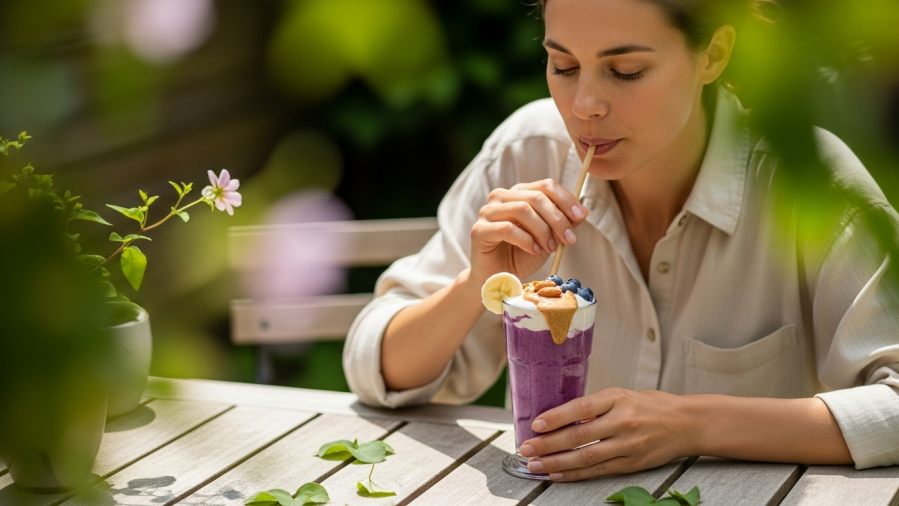 Banana Blueberry Almond Butter Smoothie for Weight Loss