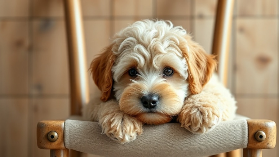 Curly-haired Mini Goldendoodle resting on chair, Mini Goldendoodle care.