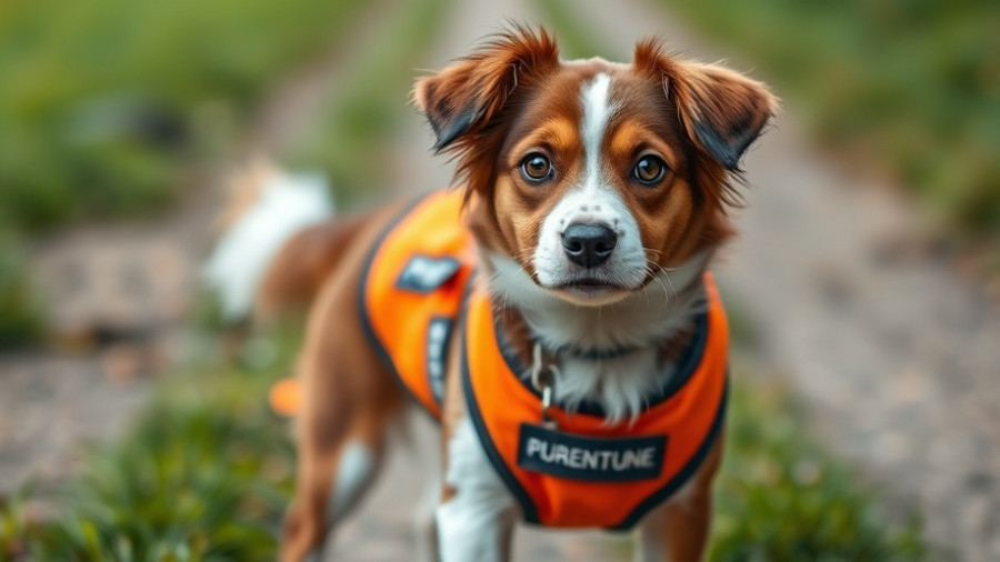 Adorable dog in safety vest for 'Keep Your Safety Dog Protected and Healthy'.