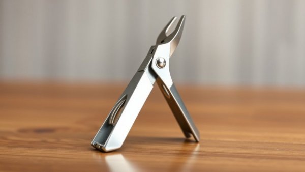 Small dog nail clippers with safety guard on wooden surface.