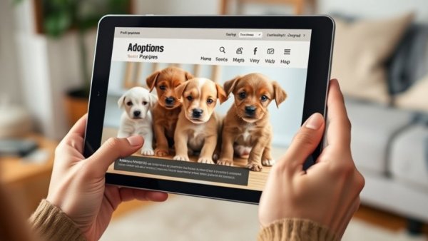Person exploring best puppy adoption websites on a tablet.