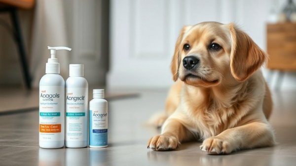 Dog with skin care products, showcasing best dog skin care products.