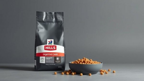 Hills Digestive Care dog food package next to a bowl of kibble.