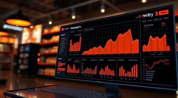 efficient lead capture, engaged, optimizing strategies, photorealistic, a digital marketplace platform interface, highly detailed, animated graphs and charts, wide-angle lens, orange and black, spotlight focus, shot with a Fujifilm GFX 100