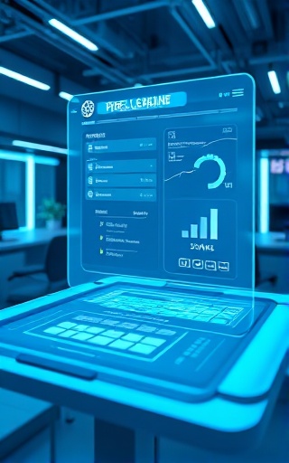 cutting-edge booking system, futuristic, redefining user experience, photorealistic, virtual interface projected in a high-tech office, highly detailed, interactive holograms, crystal-clear clarity, soft blue lights, ambient LED lighting, shot with a tilt-shift lens.