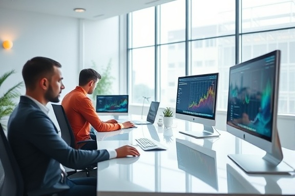 streamlined automation workflow, effortless synergy, enhancing productivity, photorealistic, a minimalist modern workspace, highly detailed, virtual screens and touchpads in use, pastel tones, natural daylight filtering in, shot with a 28mm lens.