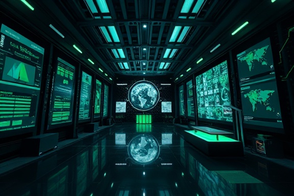 progressive AI strategy, contemplative, mapping the future, photorealistic, modern tech hub with holographic displays, highly detailed, digital integration and global connectivity, 4K quality, charcoal and emerald green, natural daylight streaming through, shot with a wide-angle lens.