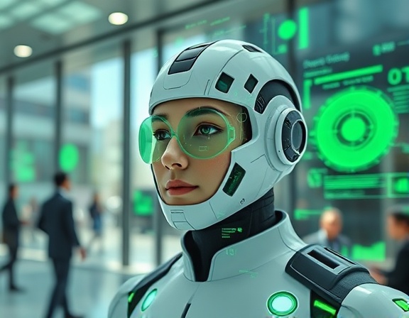 modern AIcontact service hub, efficient expression, synchronizing digital interactions, photorealistic, tech-savvy urban workspace with glass structures, highly detailed, interactive holographic displays and data visuals, sharp focus, vibrant green and white hues, direct sunlight lighting, shot with a macro lens.