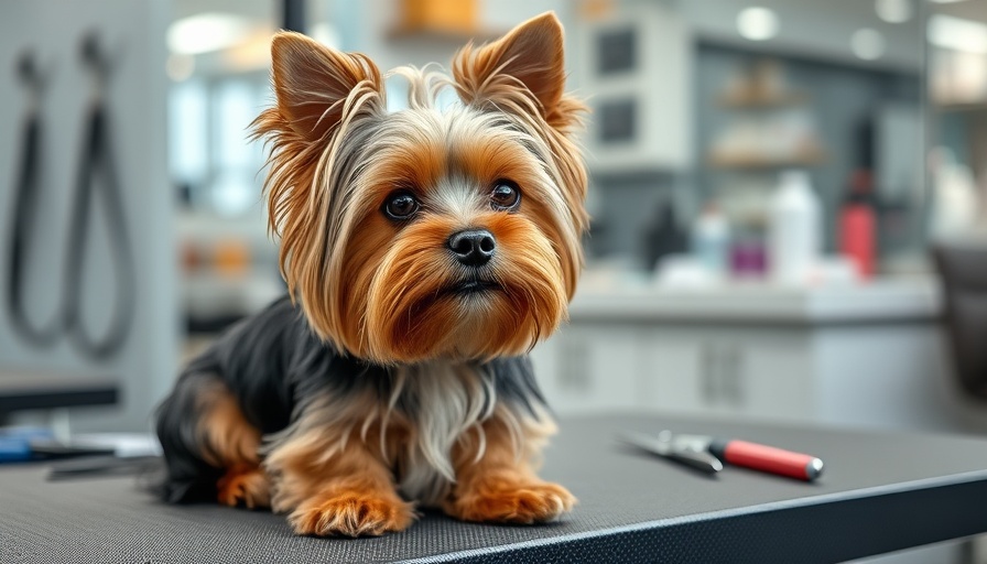 Adorable Yorkie getting groomed, showcasing Yorkie grooming tips.