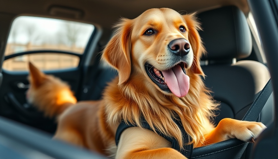 Dog Safety Guard: Golden retriever in car with safety harness