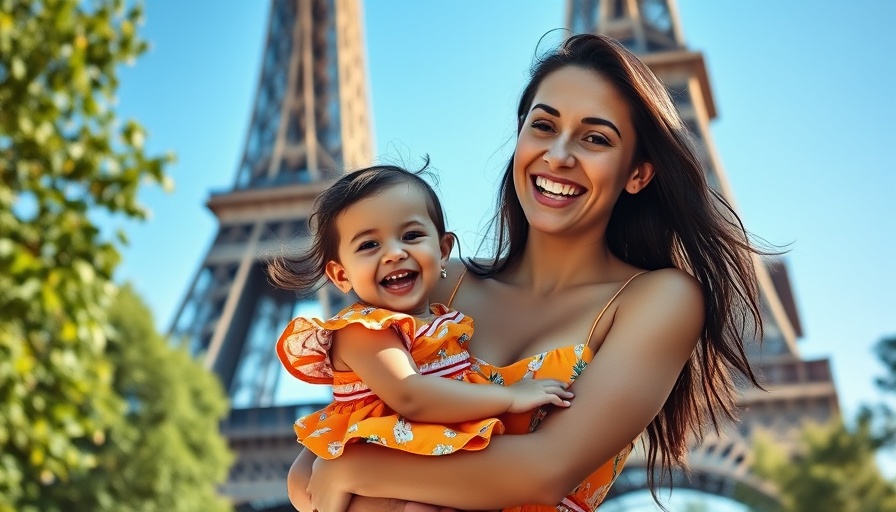 Smiling woman with child in front of Eiffel Tower, Hidden Gems in Paris.