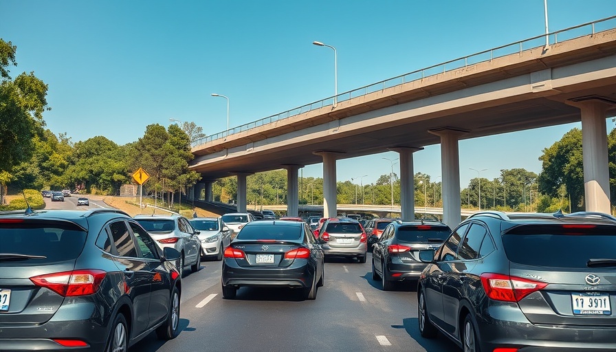 Traffic congestion near Vancouver Highway 1 entrance with clear skies.