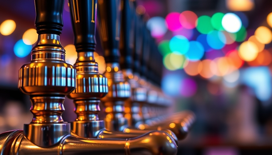 Beer taps with bokeh lights, party ski trip vibes.