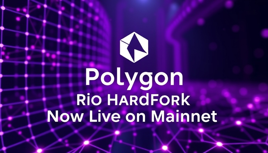 Polygon PoS Rio Hardfork announcement with vibrant grid design.