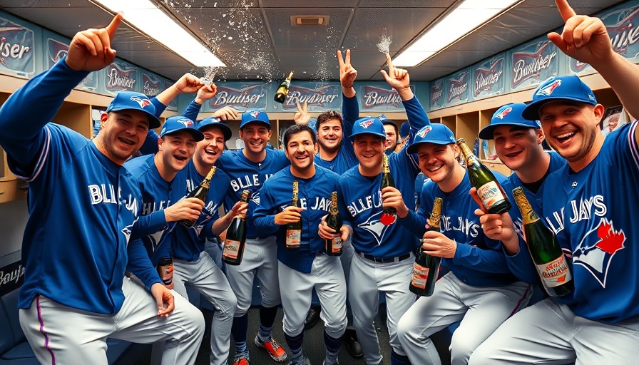 Toronto Blue Jays ALCS Celebration with players jubilant in locker room.