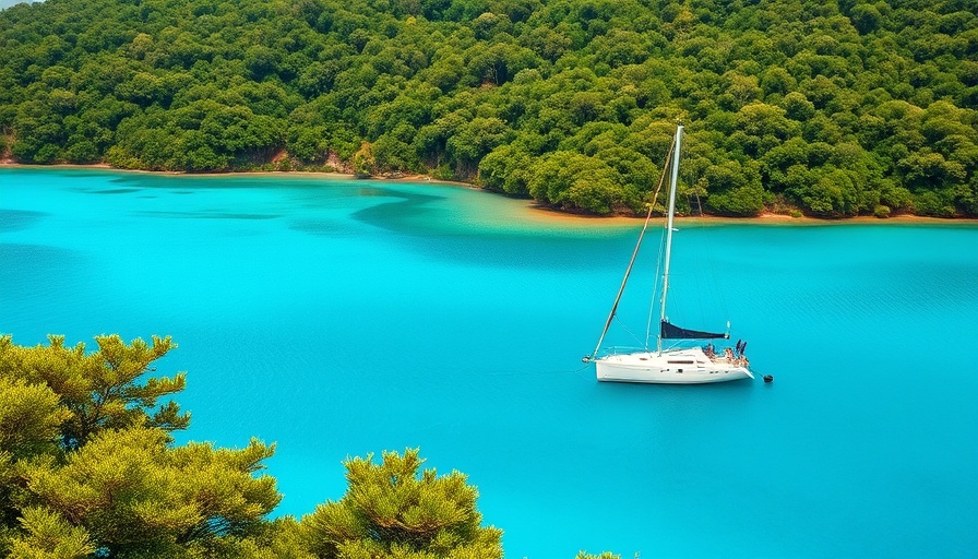 Turquoise bay with sailboats in Bodrum forest.