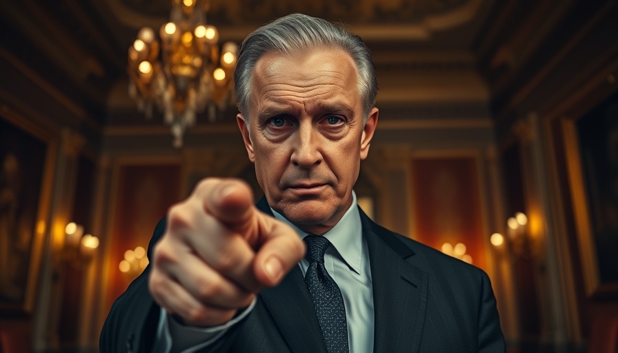 Serious older man pointing in ornately decorated room, S&P 500 prediction.