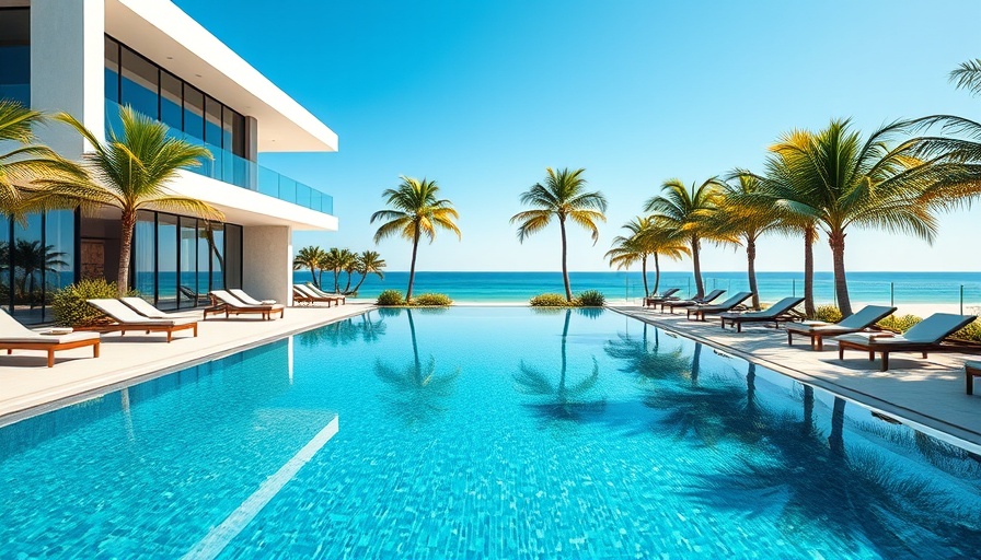 TANA Beach Villas luxury poolside view with ocean backdrop.