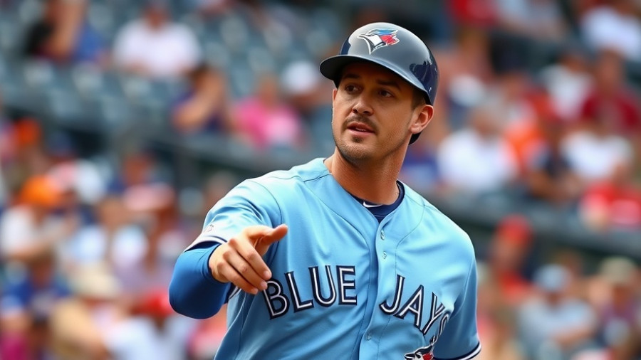Toronto Blue Jays player gestures during historic offensive breakout.