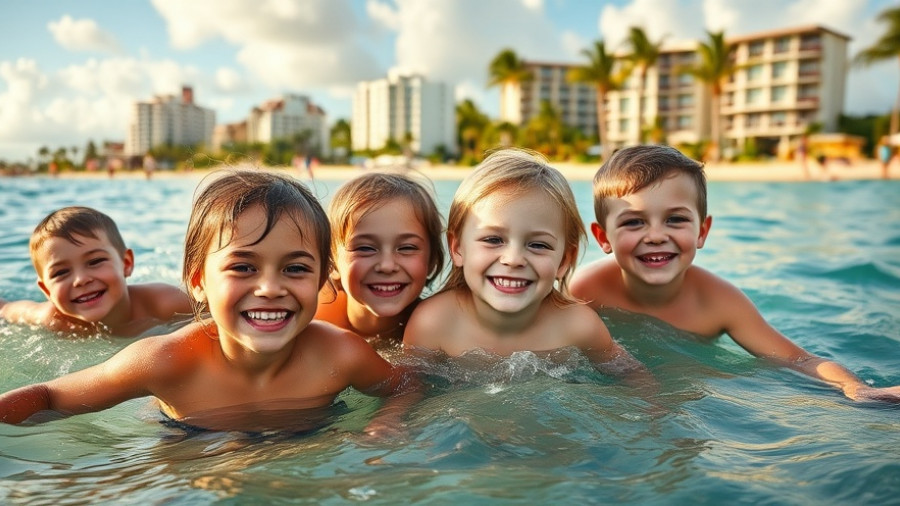 Children enjoying family activities in Hawaii beach.