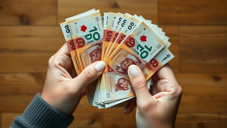 Hands counting Canadian banknotes, government funds concept.