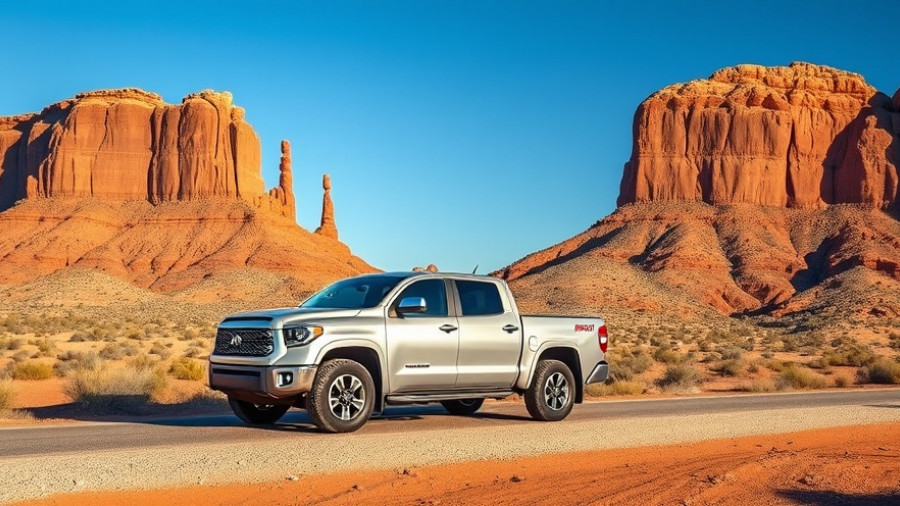 Silver truck parked on a scenic road with red rock formations - best road trips in the USA.