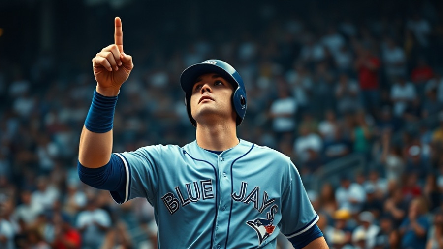 Toronto Blue Jays player triumphantly gesturing during World Series.