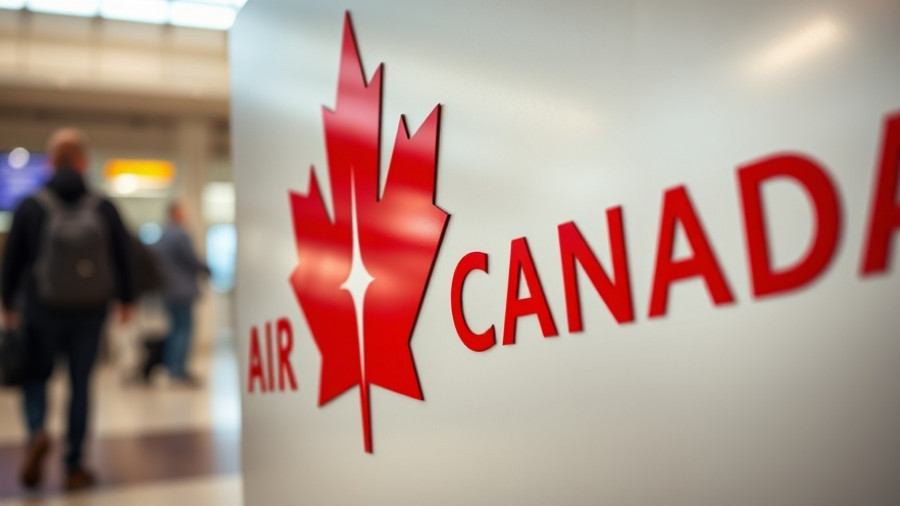 Air Canada sign with red maple leaf logo at airport, representing Air Canada layoffs.