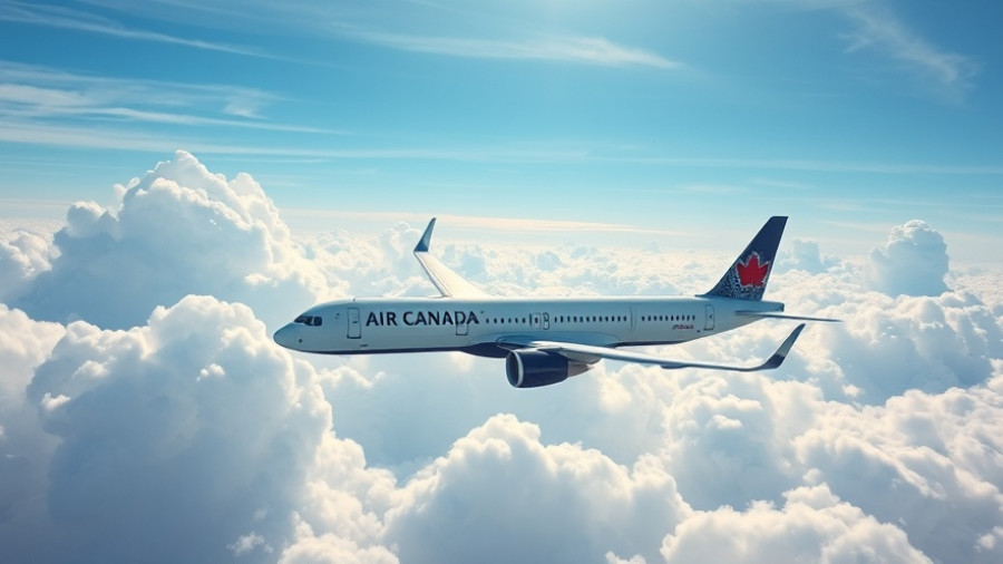 Air Canada Express airplane flying through clouds, representing US flight expansion.