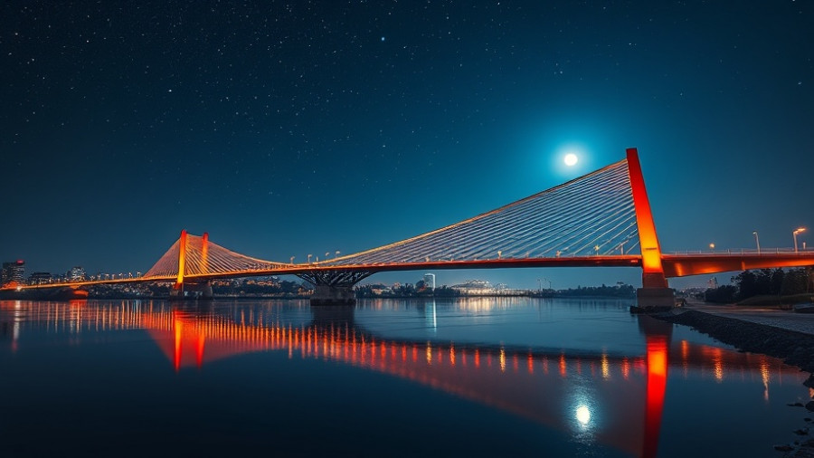 Night view of bridge in Bilbao, Spain under starry sky.