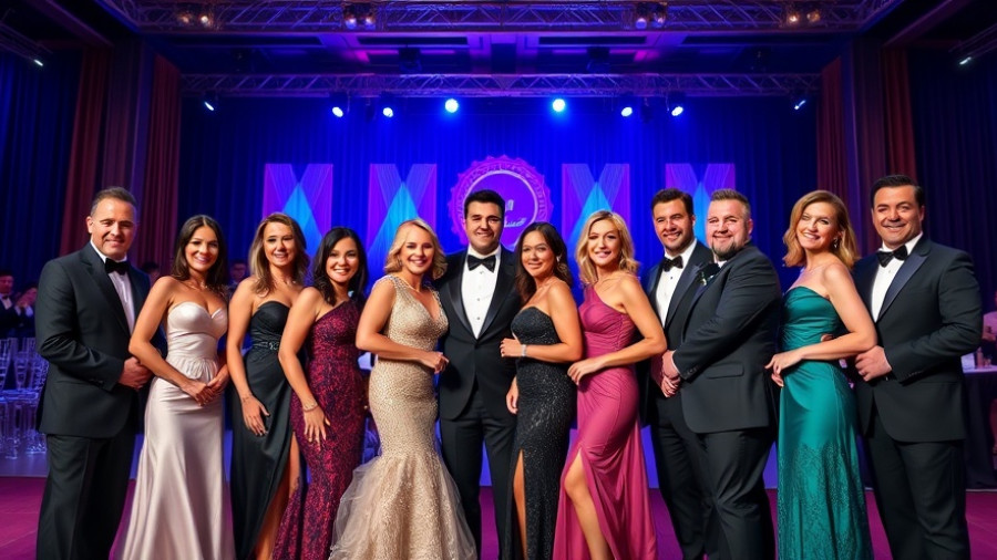 Hong Kong Wine & Dine Festival gala event with attendees posing on stage.