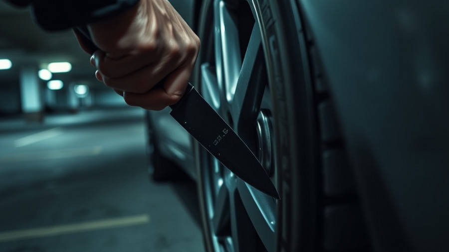 Tire slashing incident in North Vancouver, close-up view.