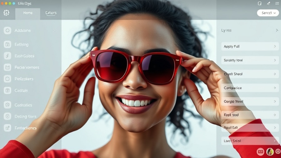 Smiling woman adjusting red sunglasses with CapCut Web Transparent Background Maker.