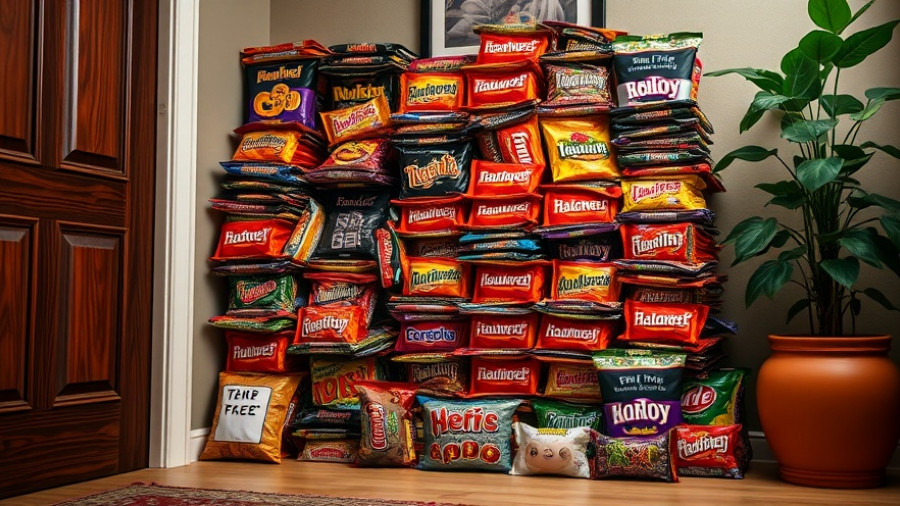 Assorted Halloween candy bags stacked, Halloween candy prices in Vancouver context.