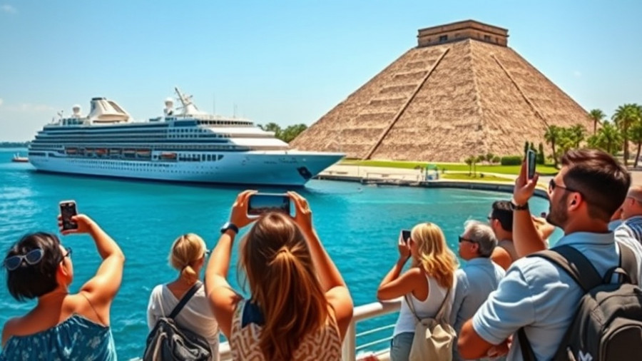 Icon of the Seas cruise itinerary with ship and ancient pyramid.