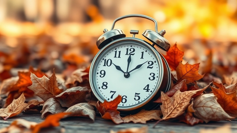 Vintage clock with autumn leaves, abolish daylight saving time concept.