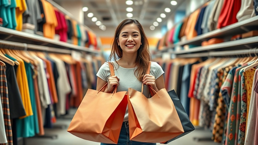 Best shopping in Bangkok: shopper with tote bags in vibrant store.