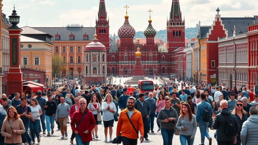 Vibrant Red Square with tourists; getting a visa for Russia in 2025.