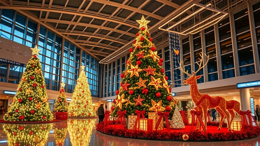 Festive Christmas display at Changi Airport attractions with trees and reindeer.