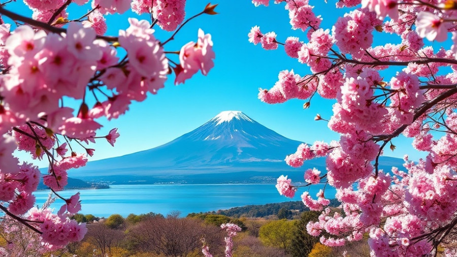 Scenic view of Mount Fuji with cherry blossoms, best place to see Mount Fuji.
