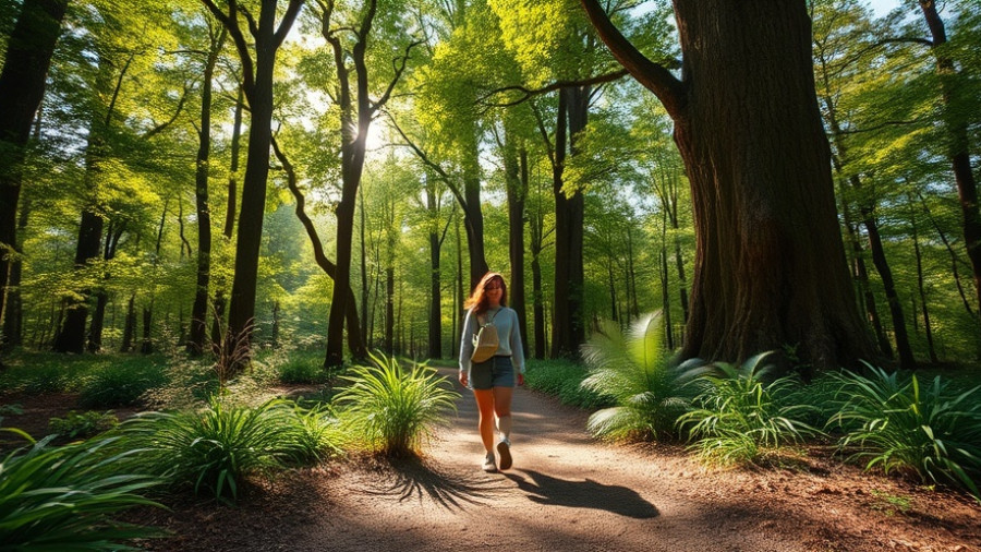 Woman exploring forest trail in Andamans; serene nature scene.