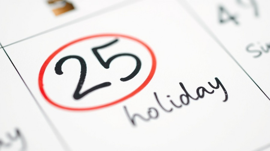 Calendar page showing holiday on the 25th, emphasized with red circle.
