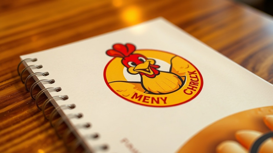 Ljubljana healthier fast food menu cover with cartoon chicken logo.