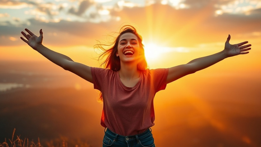 Joyful woman embracing sunrise, symbolizing setting personal boundaries.