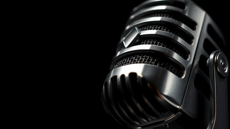 Vintage microphone close-up at Ortobar event, dark and dramatic.