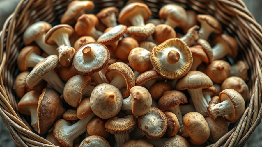 Basket of mushrooms, fresh and earthy texture.