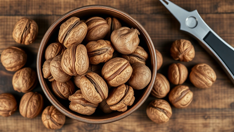Shelled walnuts in a bowl with whole nuts and nutcracker, illustrating benefits of eating walnuts.
