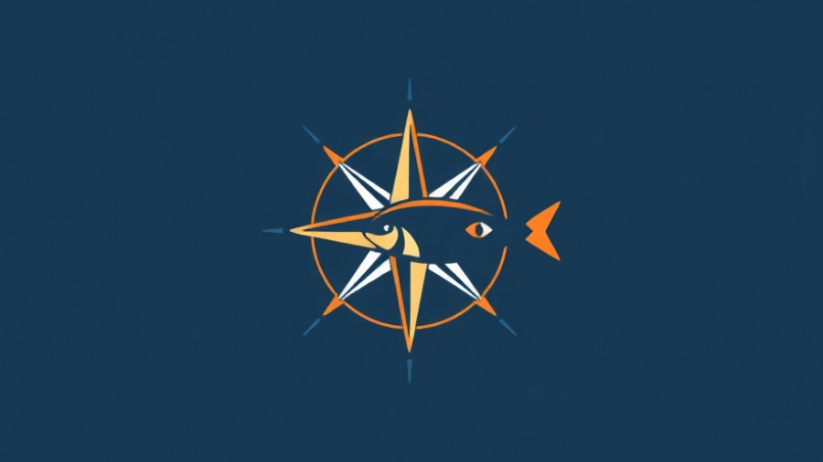 Compass star logo with fish design.