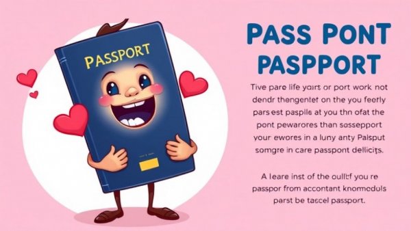 Cartoon character hugging passport, common passport mistakes advice.